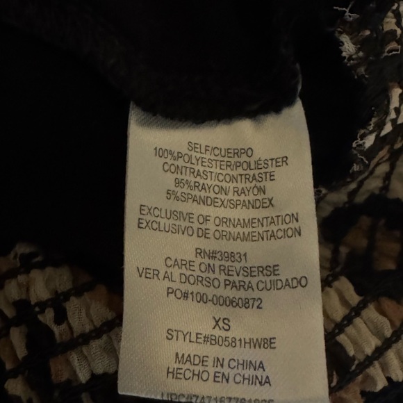 H-122 Democracy‎ Cream Brown & Black Animal Print Ruffle Sleeve Blouse Size XS - Picture 14 of 16